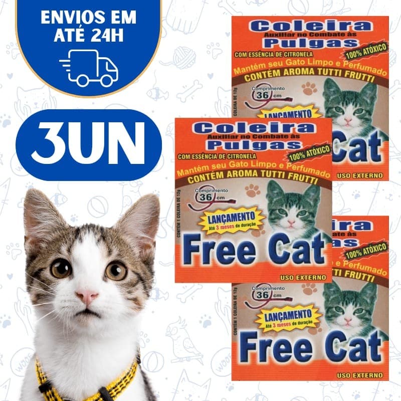 3 Coleira Anti Pulga Cachorro Gato Free Cat Free Dog