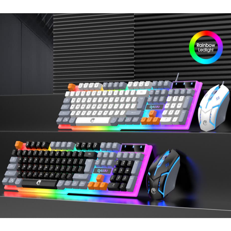 Kit Teclado E Mouse De Gamer Com Fio Para Três combinações de cores Iluminado Semimecânico