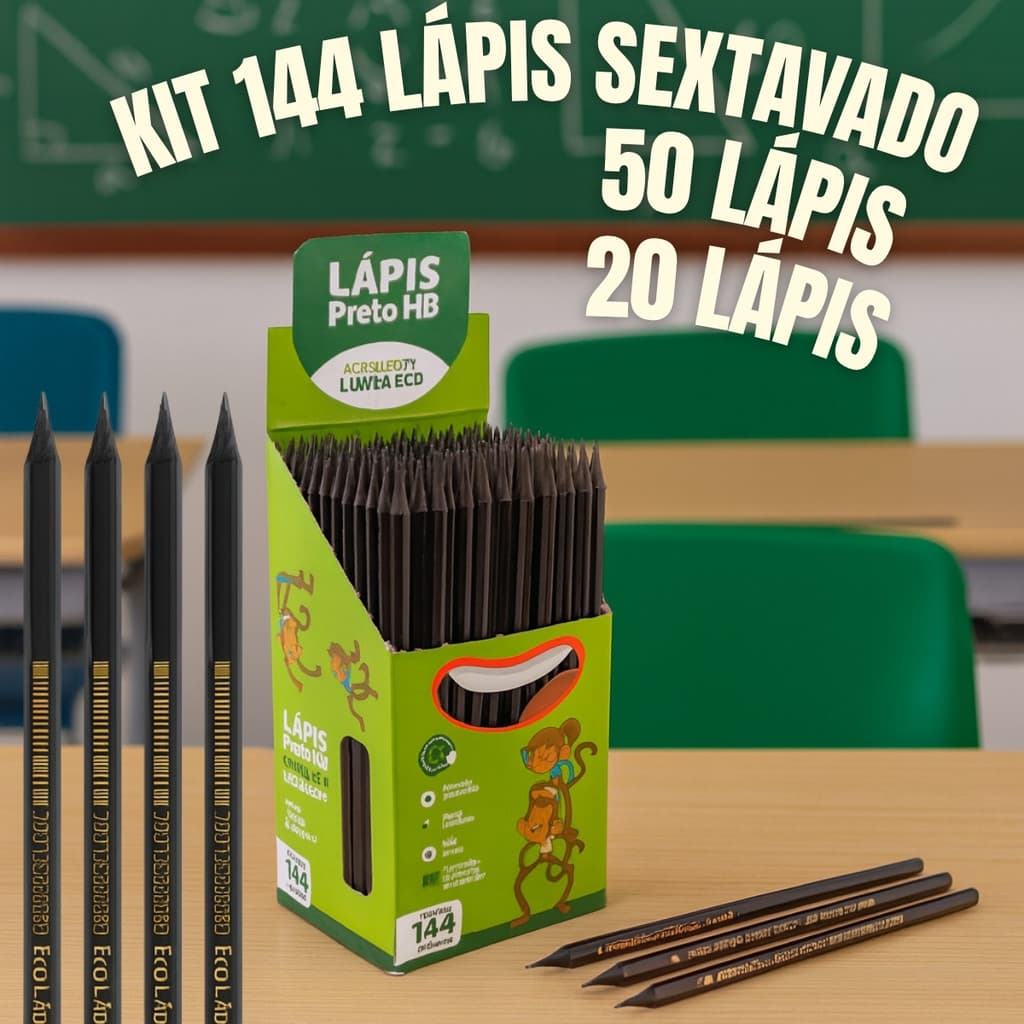 Kit Lapis de escrever 20 50 144 resina sextavado ecológico preto barato atacado revenda material escolar