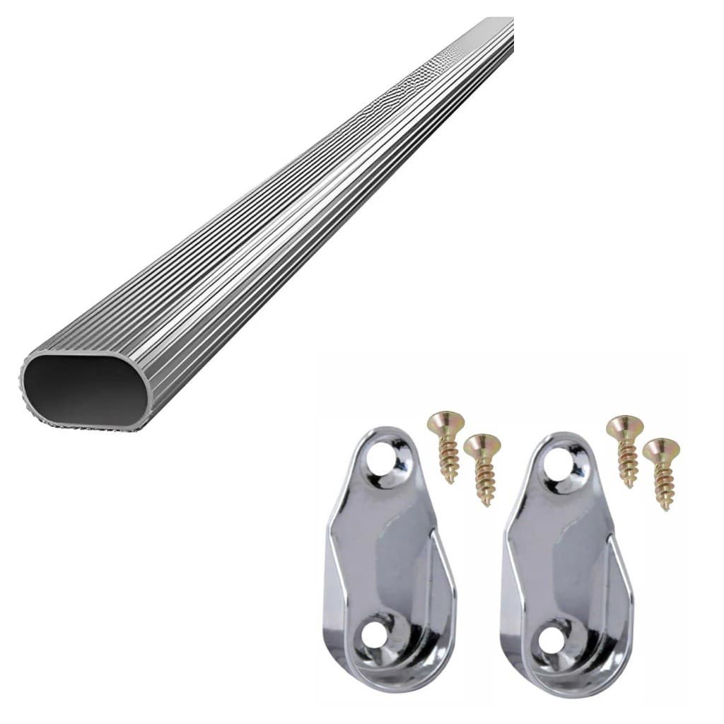 1 Kit Tubo de Cabideiro Oval Arara para guarda-roupas e closets + suportes laterais e parafusos (sob medida)