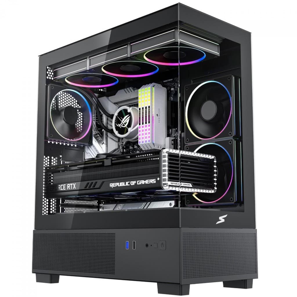Gabinete Gamer SuperFrame Nebula, Mid Tower, Vidro Temperado, E-ATX, Com 3 Fans ARGB, Preto