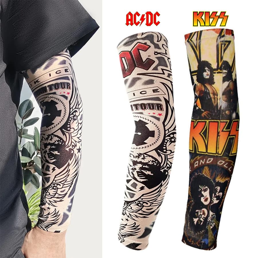 01 Par de Mangas Tattoo Bandas Rock n Roll Tatuagem Falsa Manguito