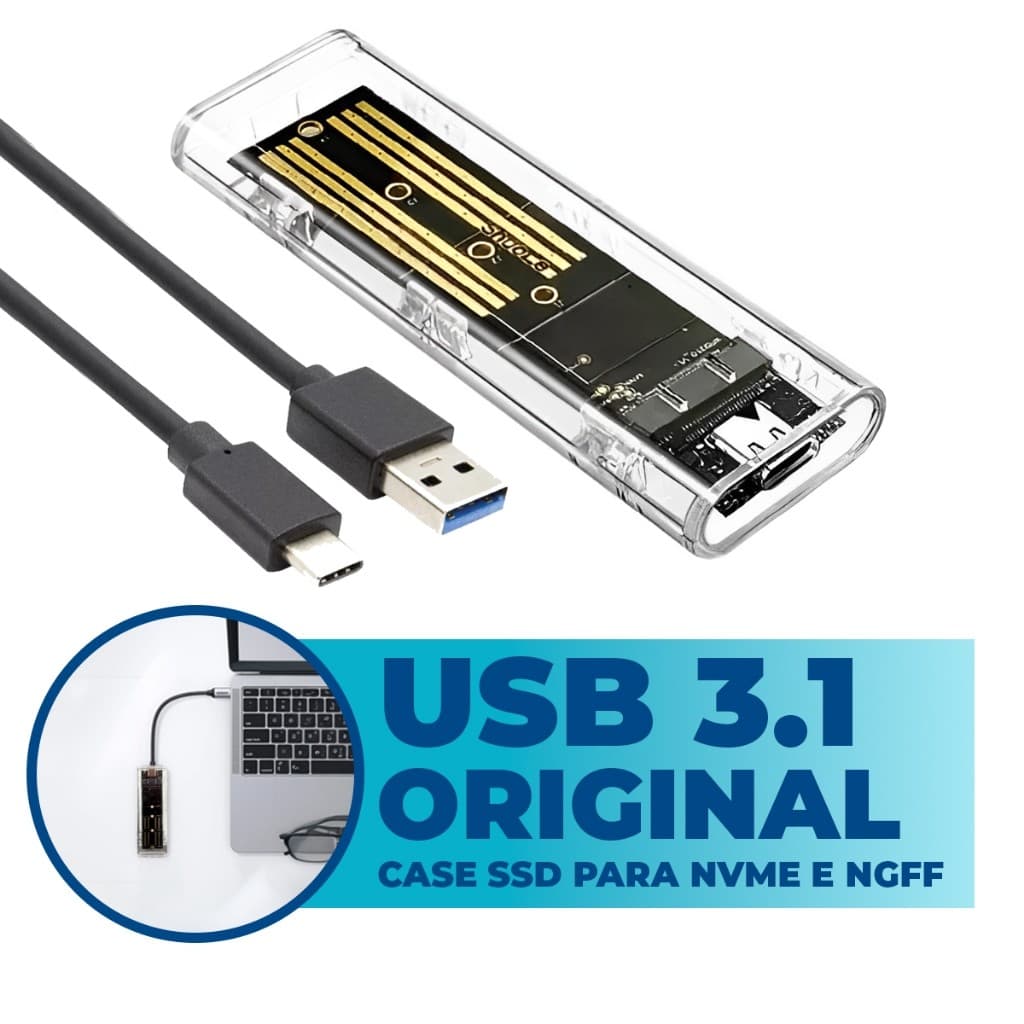 Case SSD M2 NVME e Ngff Sata Portátil USB Rápido Pcie Case Externo Cabo Usb 3.0 Universal