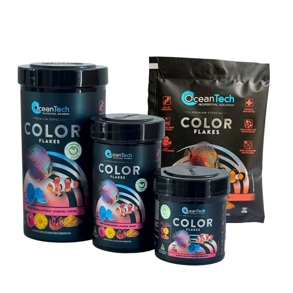 Ração para peixe flocos Color Flakes oceantech 10g 20g ou 50g