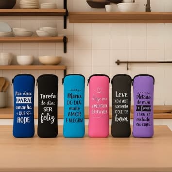 Porta Talher Estojo De Neoprene Estampado com Frase – Multiuso Portátil com Zíper