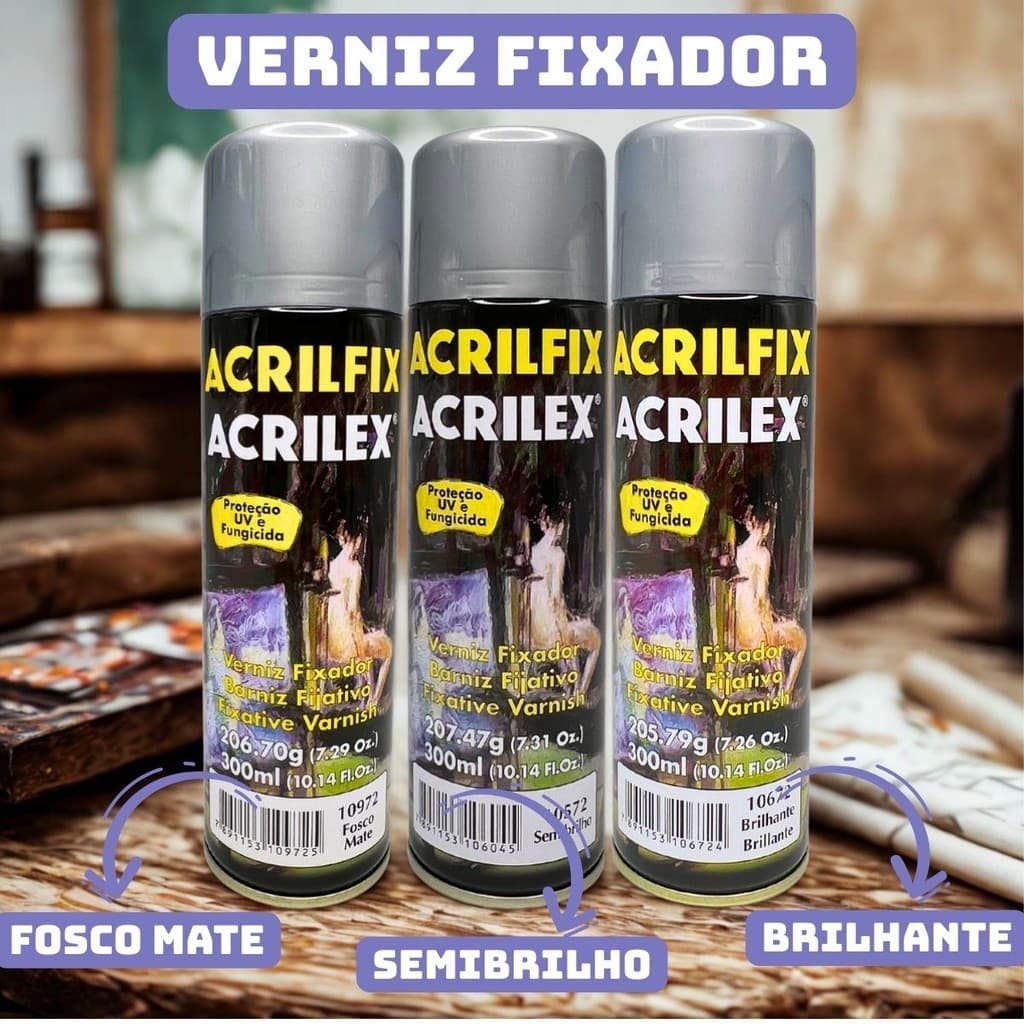 Verniz Fixador/Acrilfix Acrilex - 300ml Original Fosco Brilhoso Semi Brilho Artesanato Tecido Papel Madeira