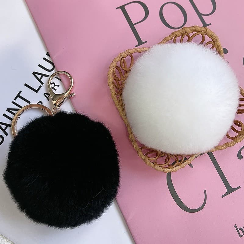Z.W BIJUX -  - Chaveiro pompom para bolsas mochilas e chaves fofinho com fecho lagosta Preto/Branco