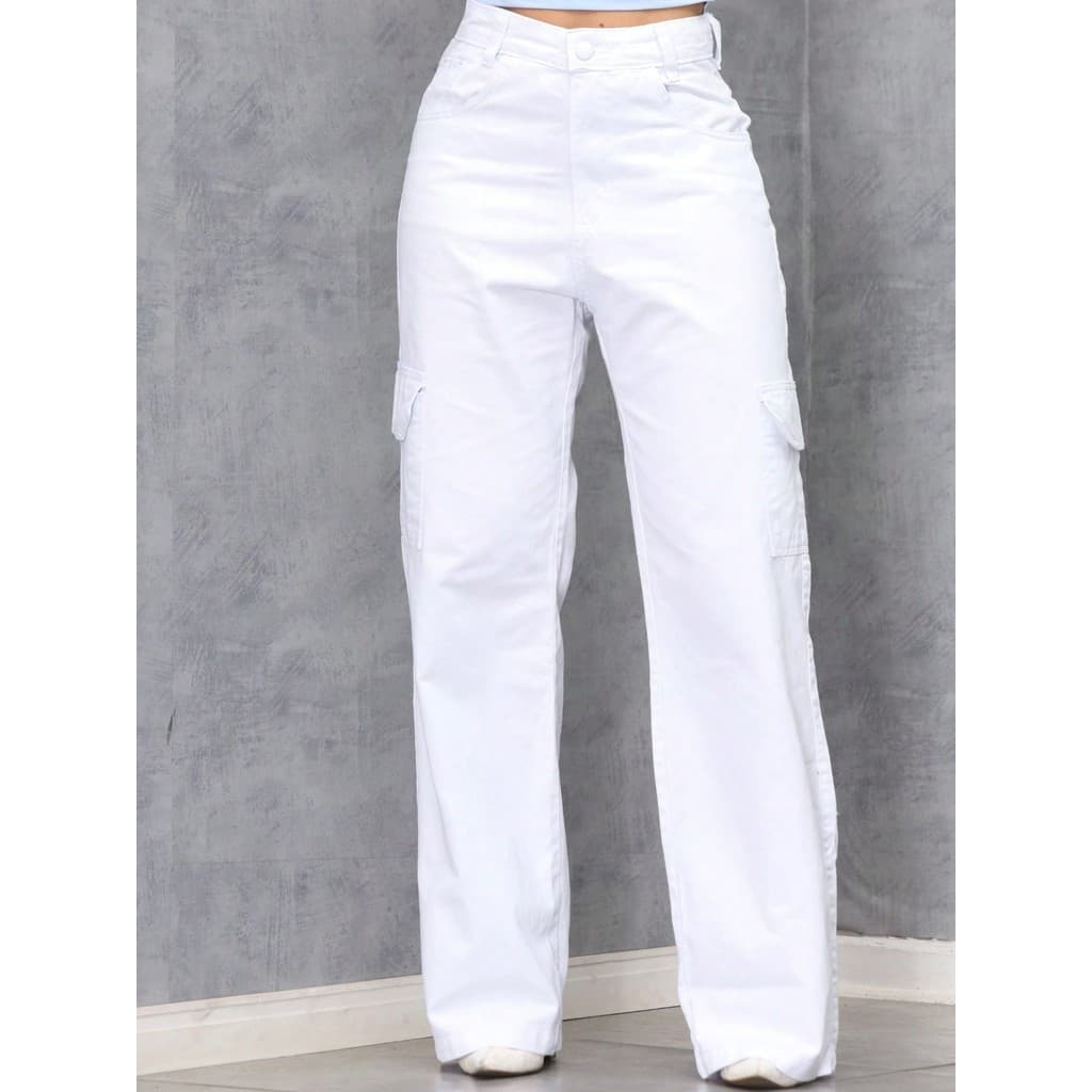 Calça Cargo Jeans Feminina Wide Leg