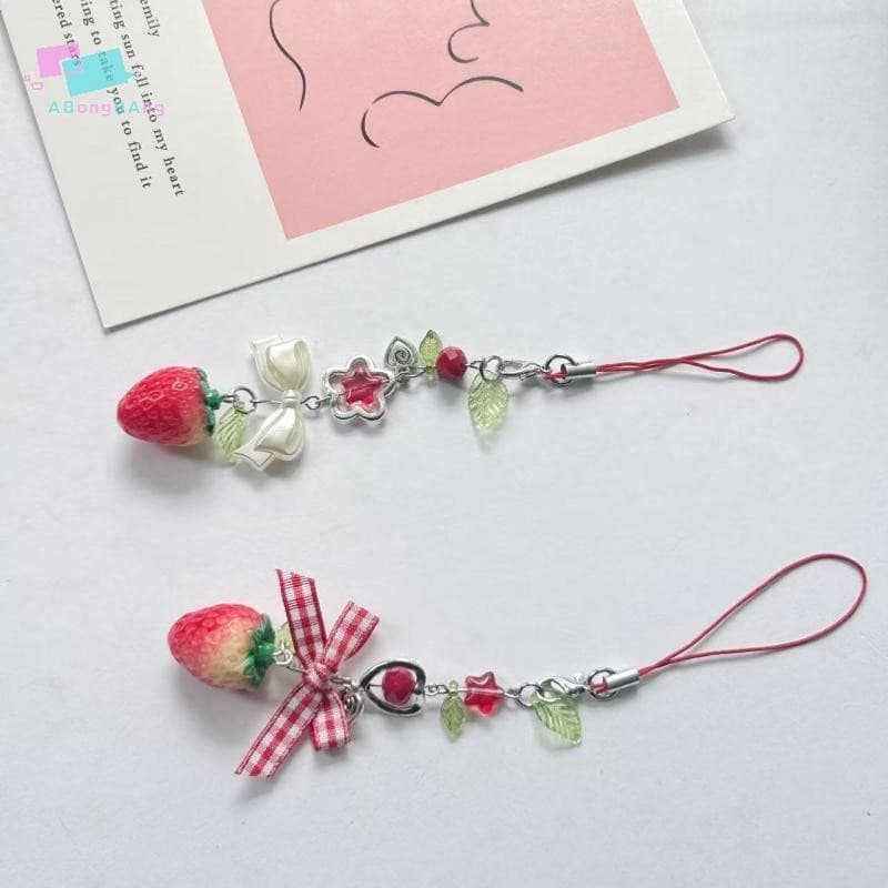Abongbanghn 1 Peça Encantos Morango Arco Amor Estrela Telefone Corrente Chaveiro Anime Inspirado Y2K Acessório Presente 