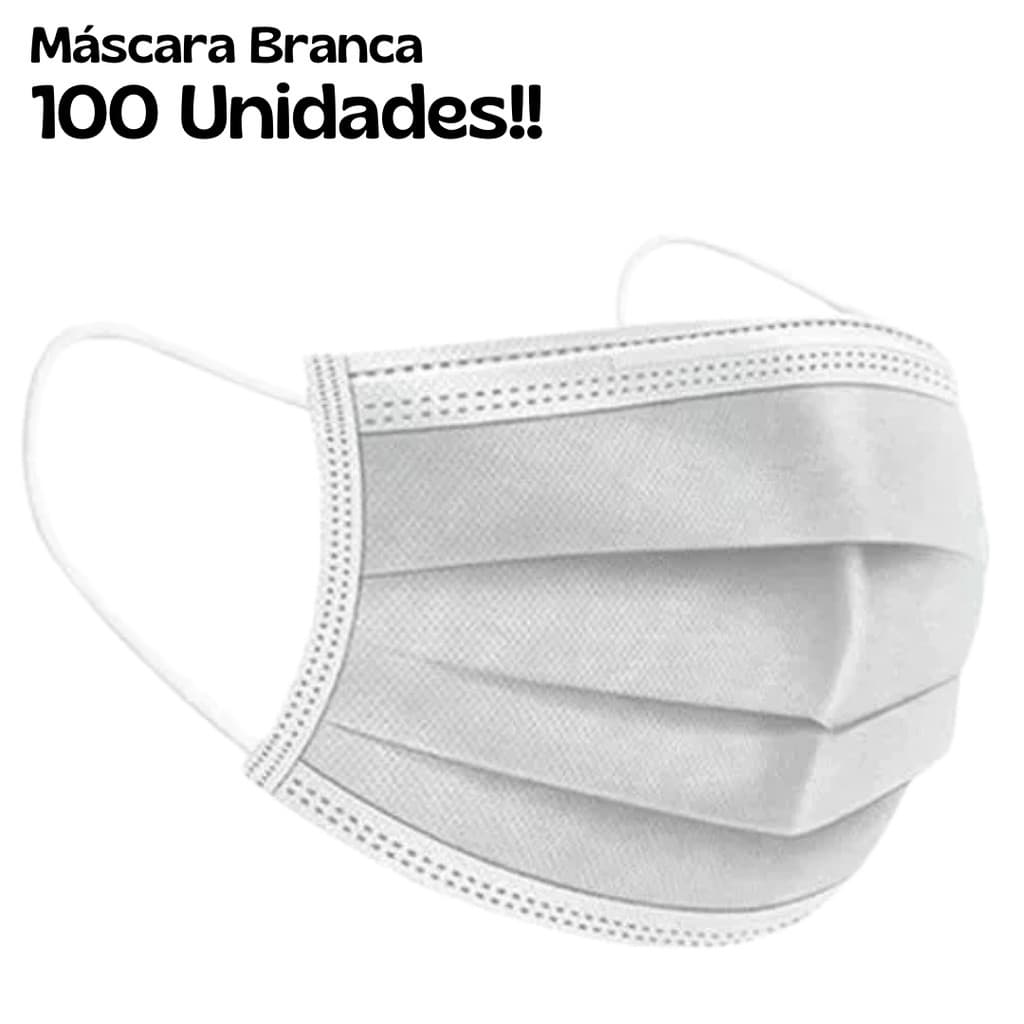 Kit 100 Máscara Descartaveis Branca TNT Com cilpe Nasal Adulto