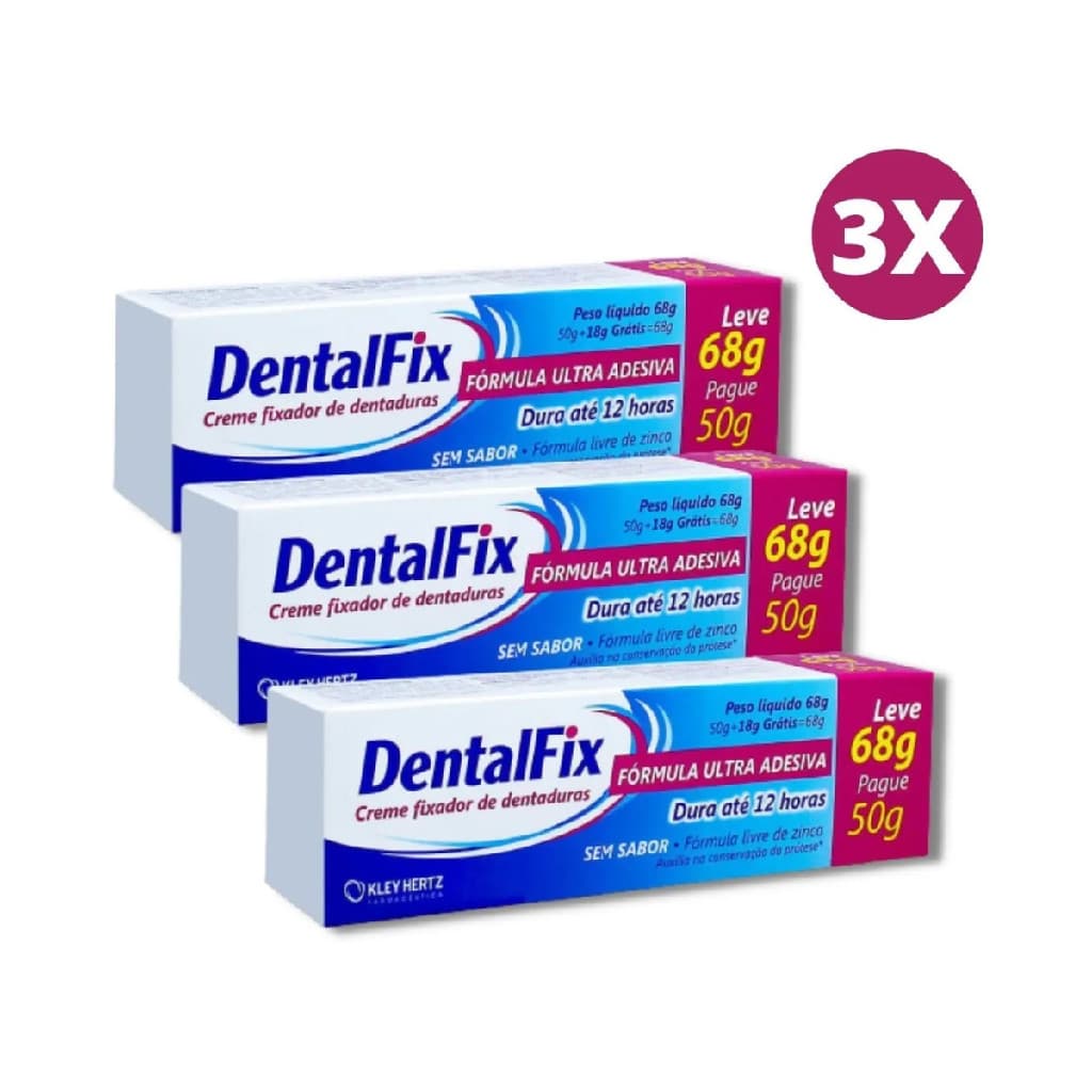 Kit 3 Creme Fixador Sem Sabor Dentalfix 68g Kley Hertz