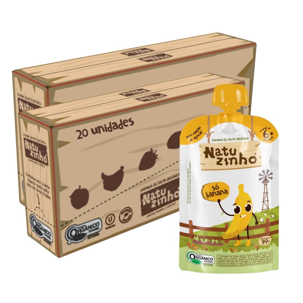 Kit Papinha Organica Natuzinho Banana Bebe 20 unidades