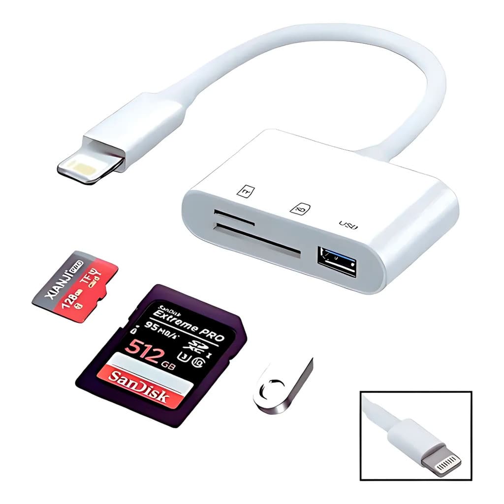 Leitor Sd Tf Usb Para iPhone E iPad Adaptador Lightning IOS iphone 7,8,XR,11,12, 13 Pro, Pro Max