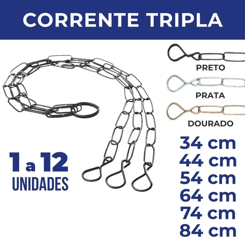 Corrente para pendurar vasos de plantas flores jardim varios tamanhos e cores
