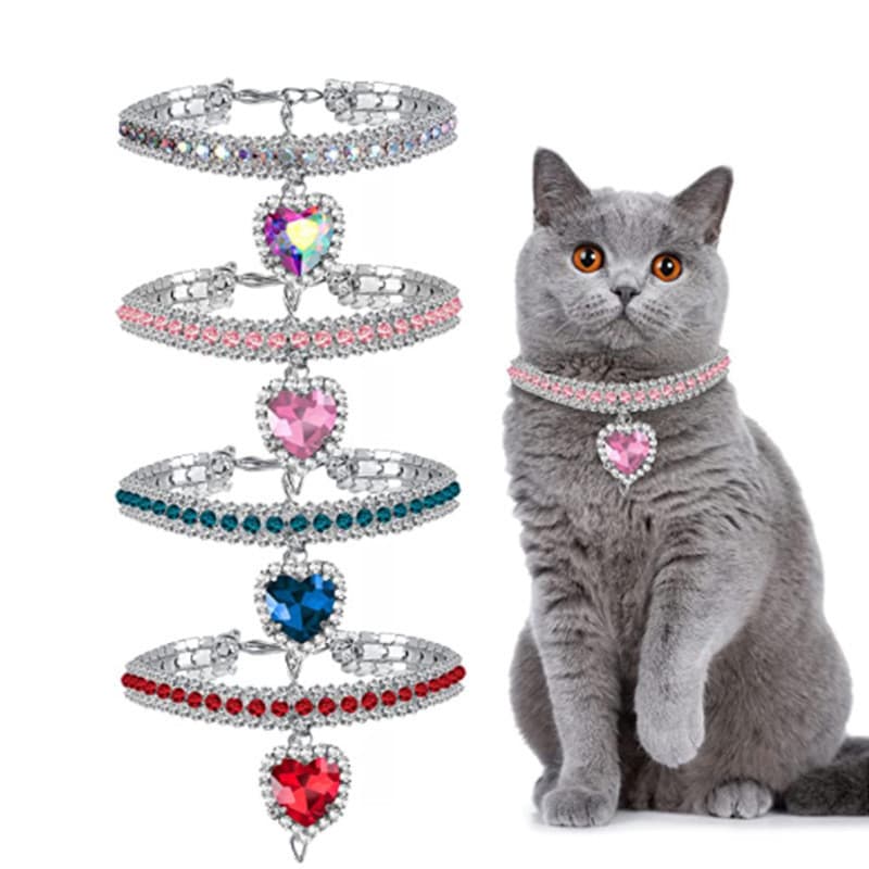 Gota De Água Em Forma De Coração E Coleira De Gato De Diamante , Acessório De Pescoço De Cachorro De Estimação , Colar D