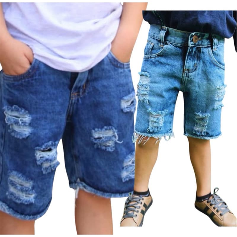 Bermuda Jeans Infantil Destroyed Rasgada | Moda Confortável para Meninos