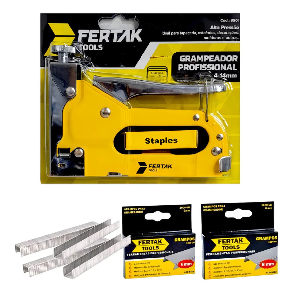 Grampeador Profissional + 2100 Grampos Resistente Aço Tapeceiro 4-14 Mm