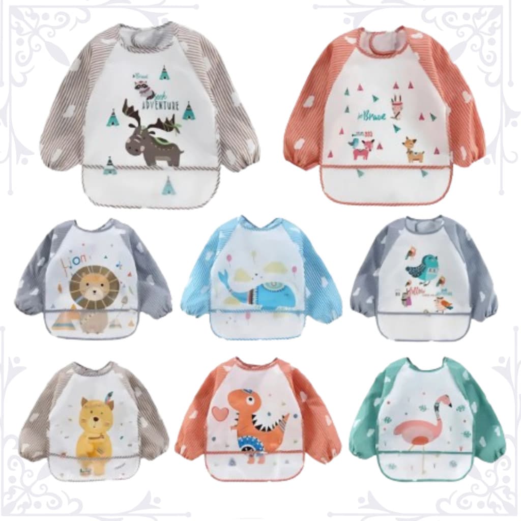 babador manga longo impermeável avental com bolso pega migalhas bebe crianças