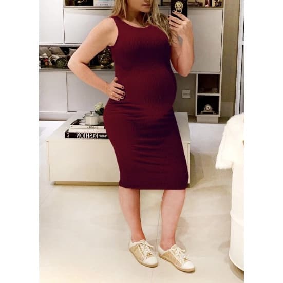 Vestido canelado Tubinho Midi para Gravida Gestante Alcinha Promoção