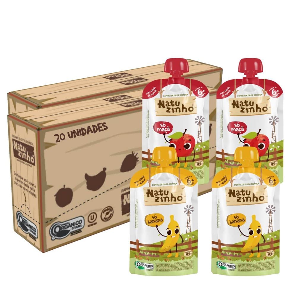 Kit Papinha Organica Natuzinho 2 sabores 6 meses 20 unids