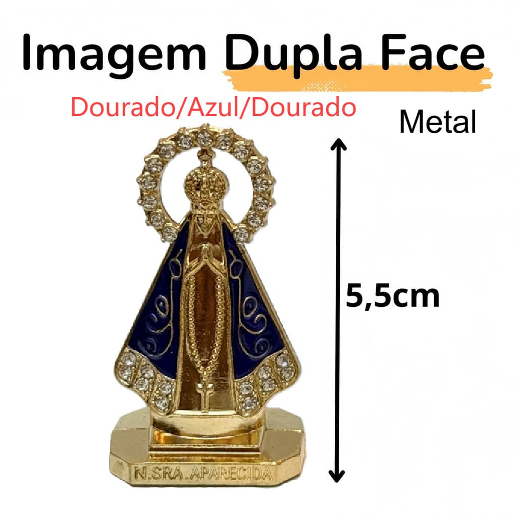 Kit C/12 Nossa Senhora Aparecida Dourado e Azul Metal 5.5cm