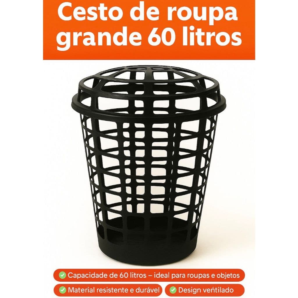 Cesto de Roupas Telado 60L Black Rosa Ventilação