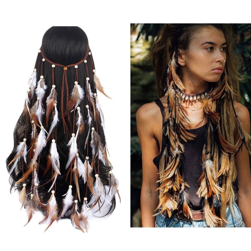 Tiara Boho Feather Tassel Com Corrente – Acessório De Cabelo Universal Para Férias Em Festas Na Praia