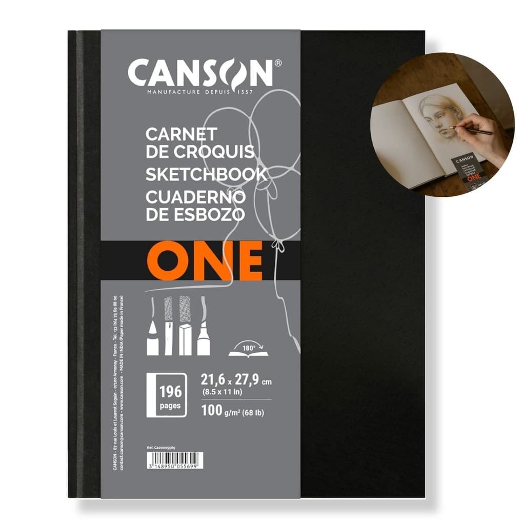 Caderno Canson Sketchbook One 98fls Grande A4 21,6 x 27,9cm Gramatura 100g Profissional Desenhos