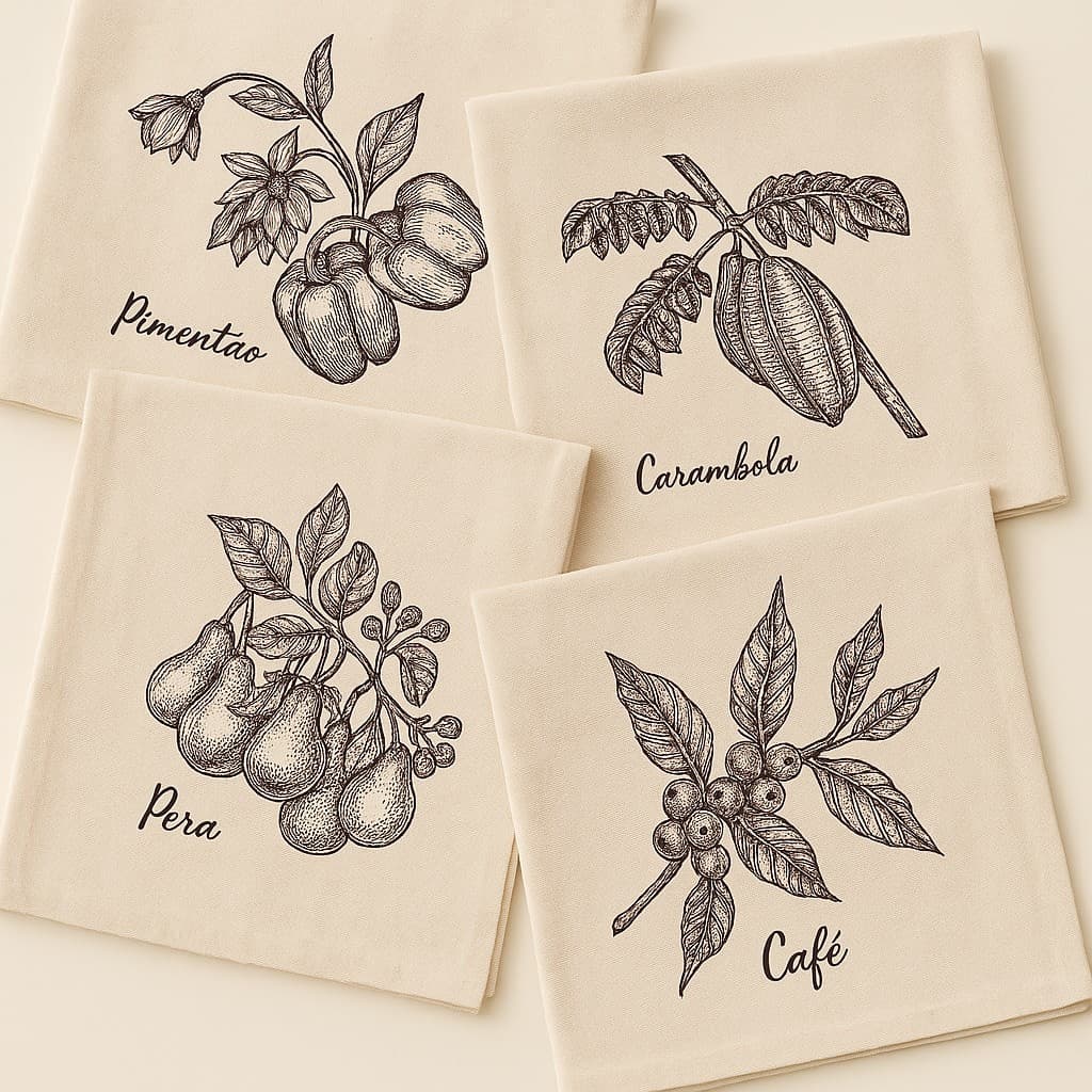 Pano De Prato 10 Unidades Premium Ecológico Alta Absorção Cor Cru Coleção Sabores Tamanho Grande 69x41 Pé de Galinha