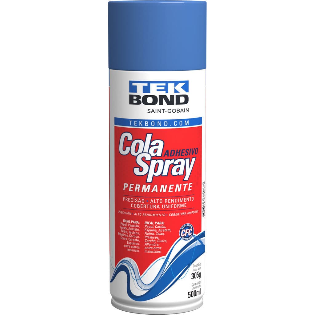 Cola Spray Permanente Tekbond 500ml 305g - Cola Spray, Tecidos, Borracha, Sapatos