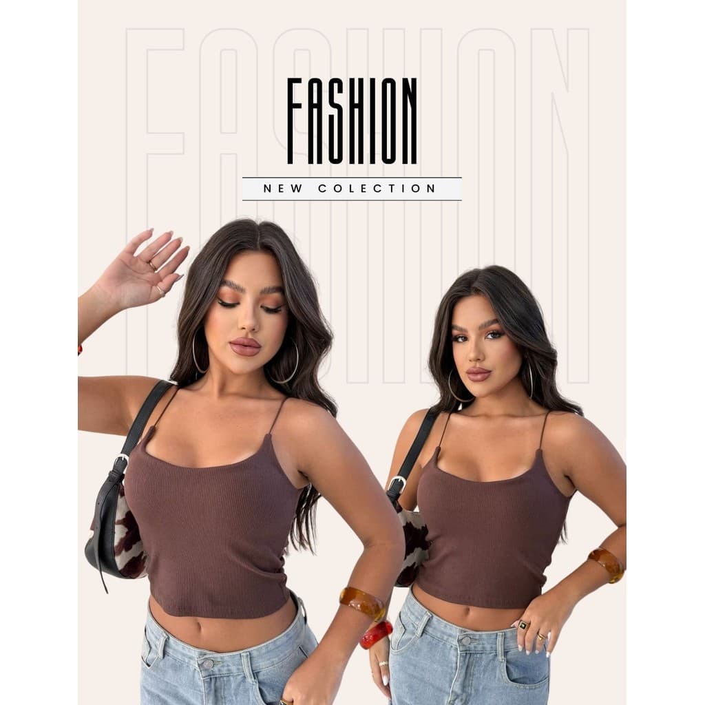 Blusa Cropped Alcinha Feminina Ribana Canelada Casual Básica Premium