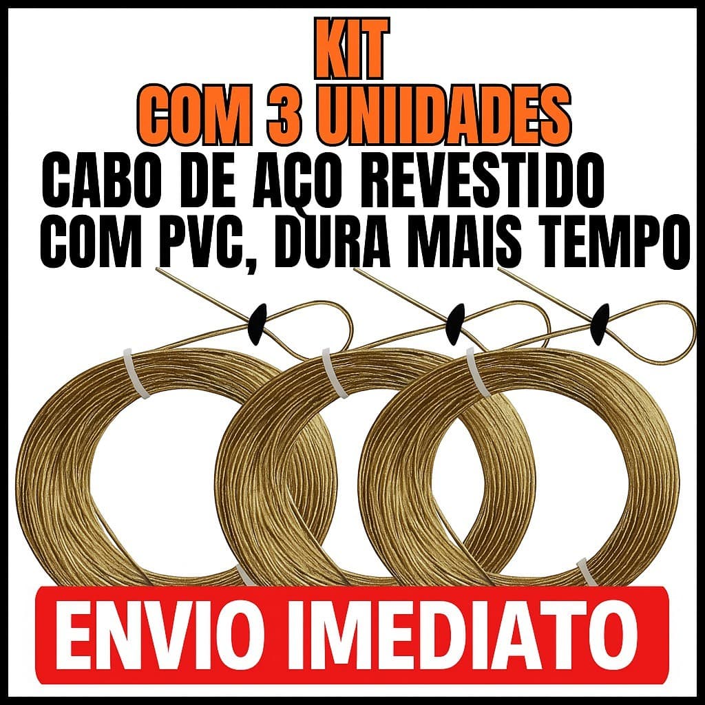 Kit 3 Varal de Aço Revestido Corda de Varal Reforçada 10 Metros cada