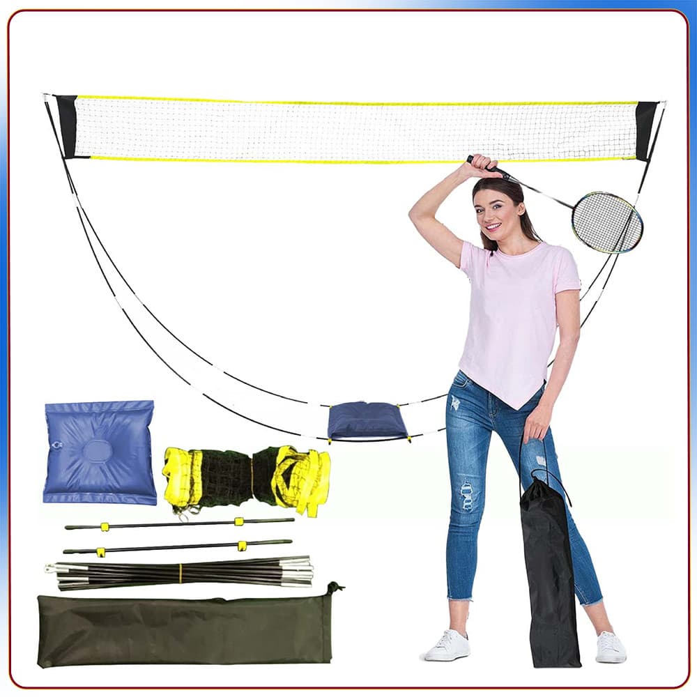 Rack de malha de badminton preto amarelo destacável 290x160cm suporte de badminton de treinamento móvel conveniente