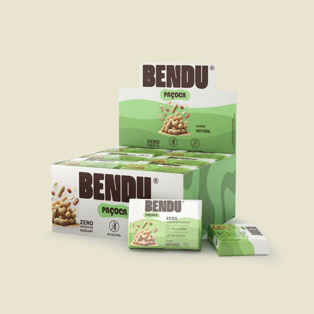 Bendu Paçoca Sabor Natural Zero Açúcar Com Whey Protein 24 Un
