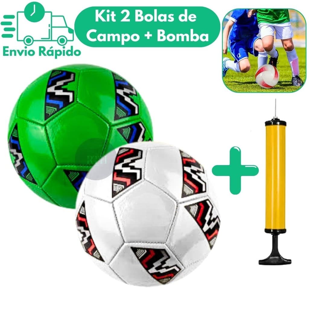 Kit 2 Bolas De Campo + Bomba De Ar PVC Cores Sortidas E Vibrantes Tamanho 5 Jogo Futebol