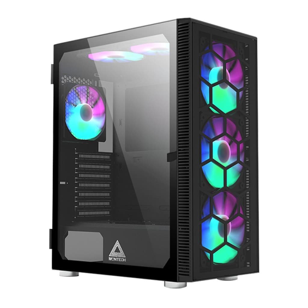 Gabinete Gamer Montech X3 Glass, Mid Tower, Black, ATX, Com 6 Fans, Vidro Temperado, X3 GLASS (B)