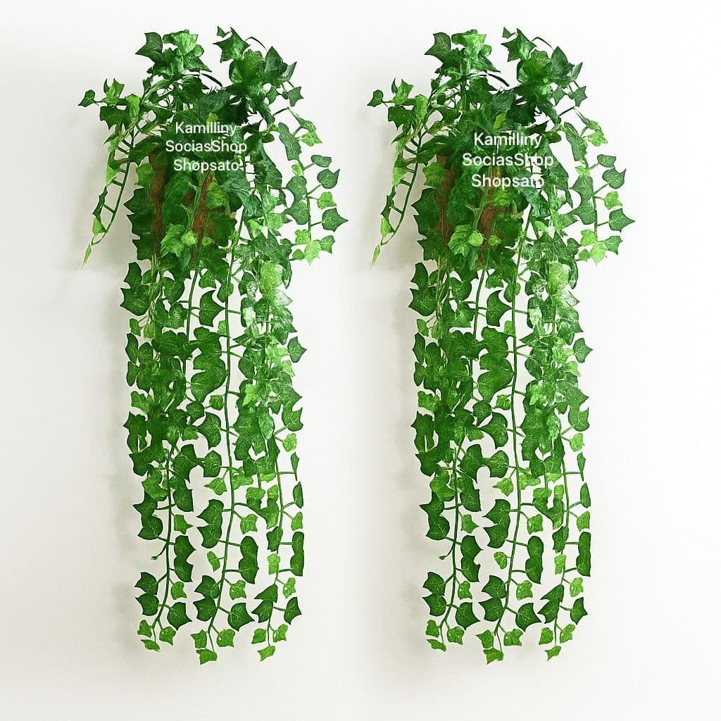 Arranjo Completo 1 Vaso Vime Trançado Marrom + 1 Pendente Planta Pendurada Hera Ivy