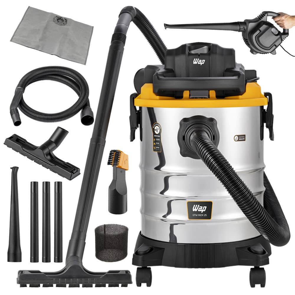 Aspirador de Pó e Água Barril Inox 25 Litros 2000W Com Soprador Portatil GTW INOX 25 Wap