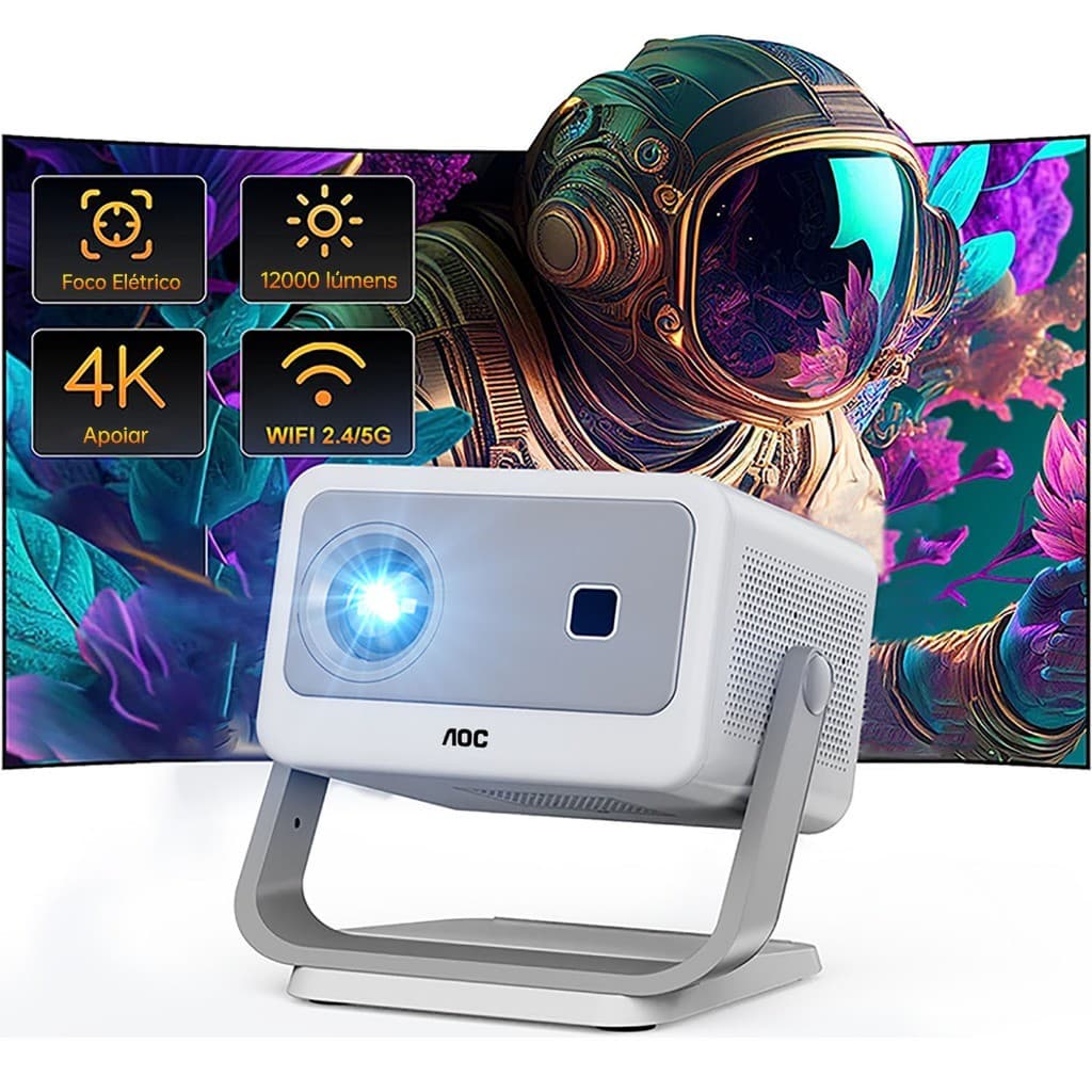Projetor profissional AOC 1080P 4K 12000lm Bluetooth WIFI USB HDMI com foco elétrico para filmes e jogos