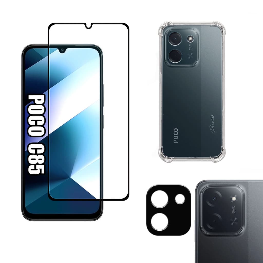 KIT Para Xiaomi Poco C85 - Película de Vidro 3D - Capa - Câmera