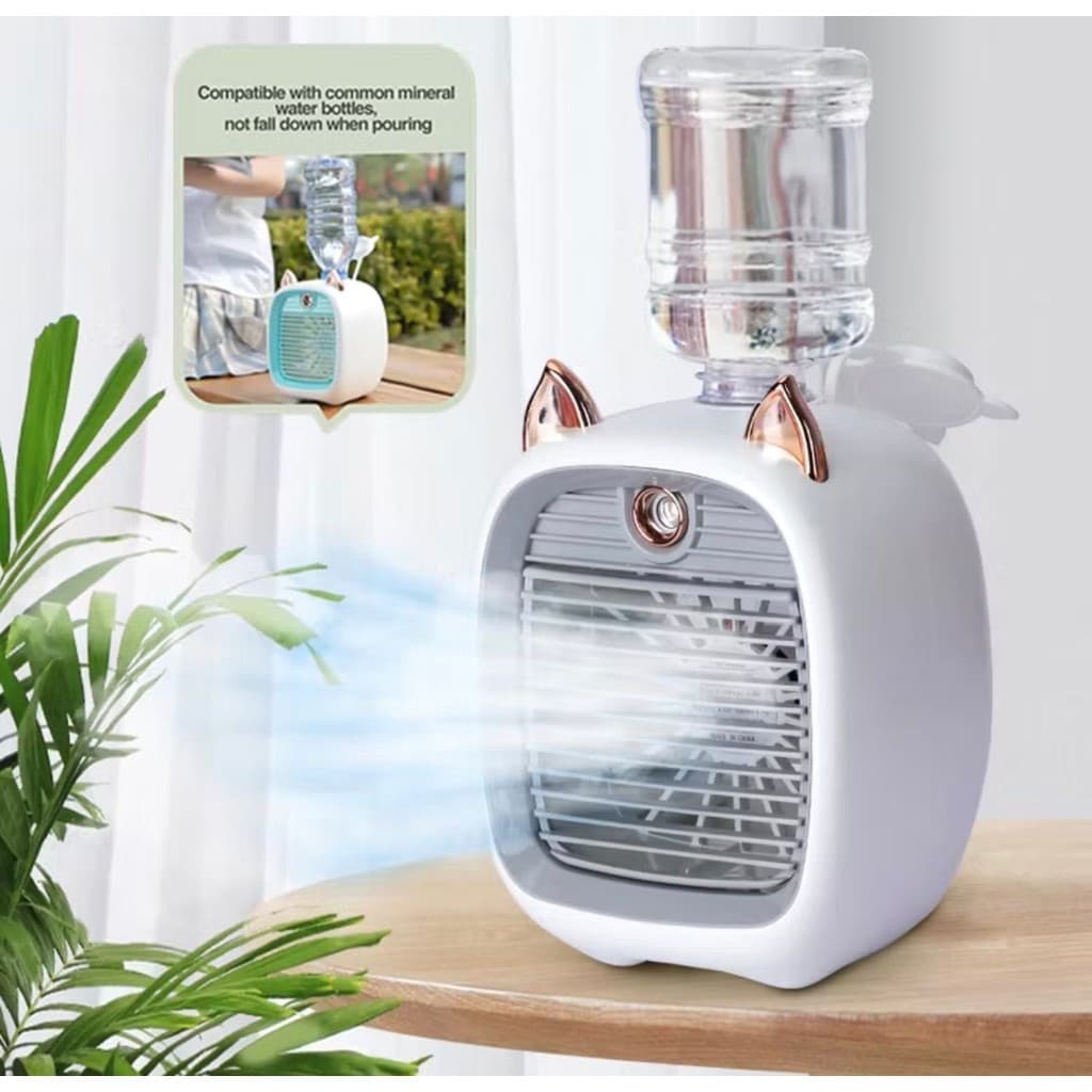 Mini Ventilador Gatinho de Mesa Recarregável – Refrigeração de Ar Portátil e Recarregável