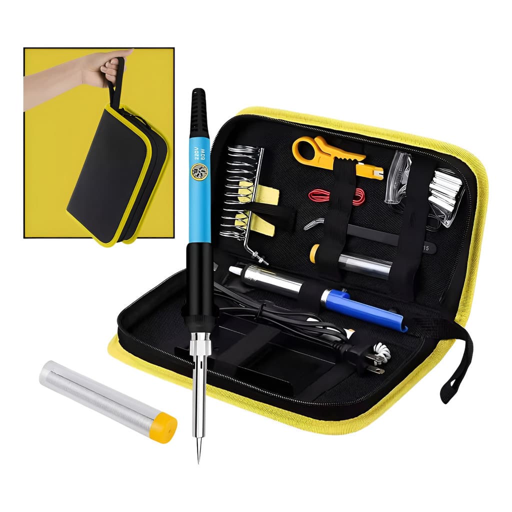 Ferro De Solda Profissional Com Regulagem Temperatura e com Tomada 60w 450c 110v 220v + estojo e kit de manutenção