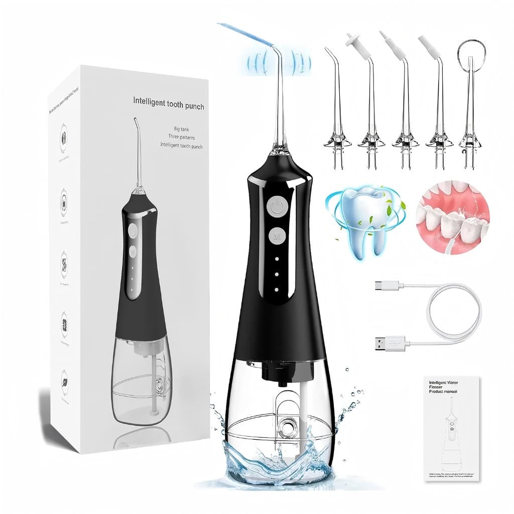 Irrigador Oral Limpeza Profunda Jato Lavadora dental 3 Modos Diferentes 4 bocais substituíveis de 300ML Eletrico Dentes