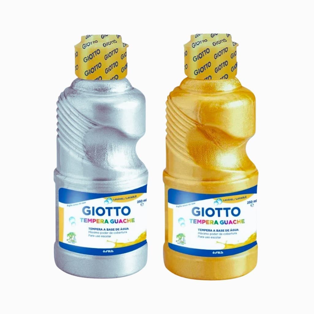 KIT Tinta Tempera Guache Metálica Dourado e Prata Giotto