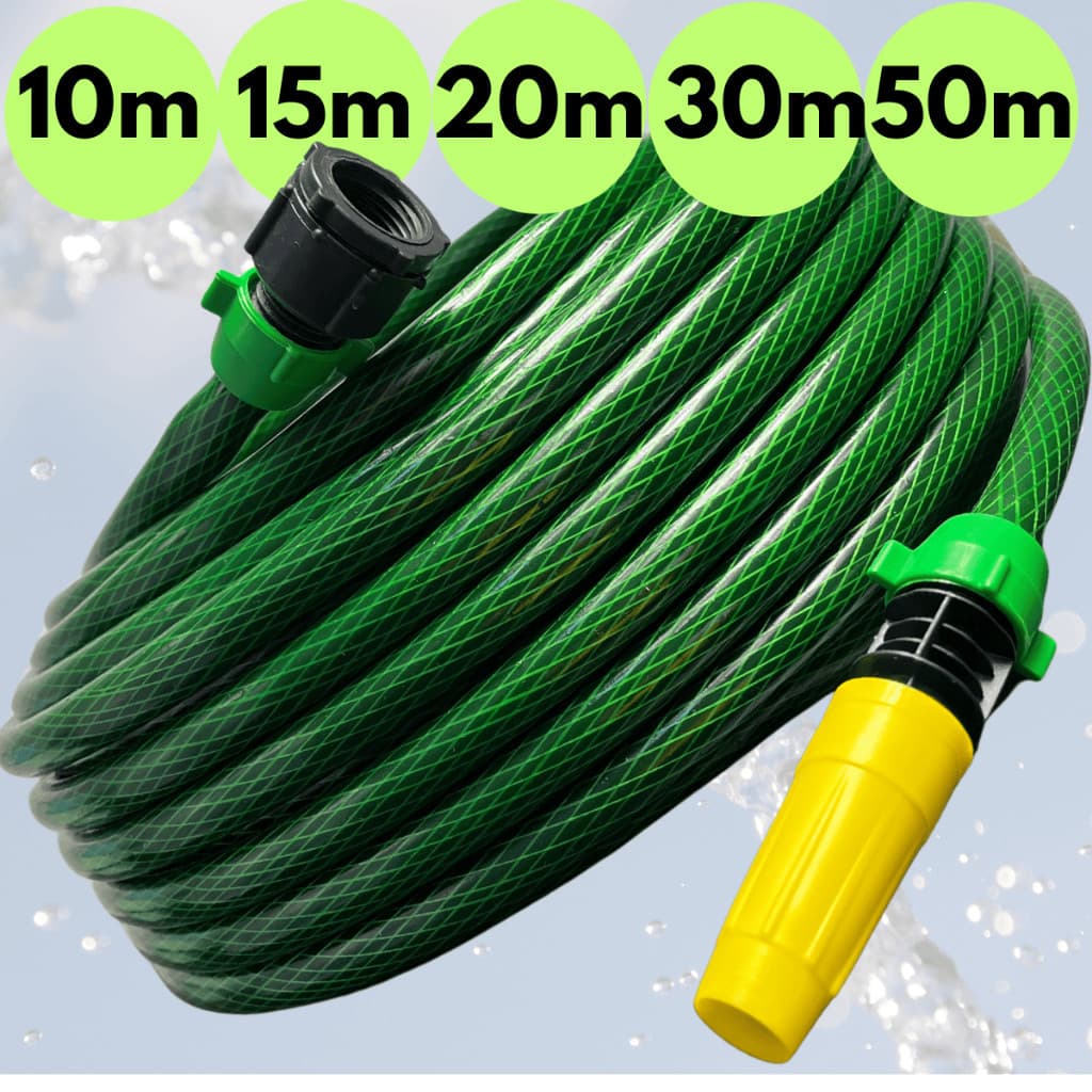 Mangueira De Jardim Flexível De Pvc Trançada Verde Com Esguicho Premium