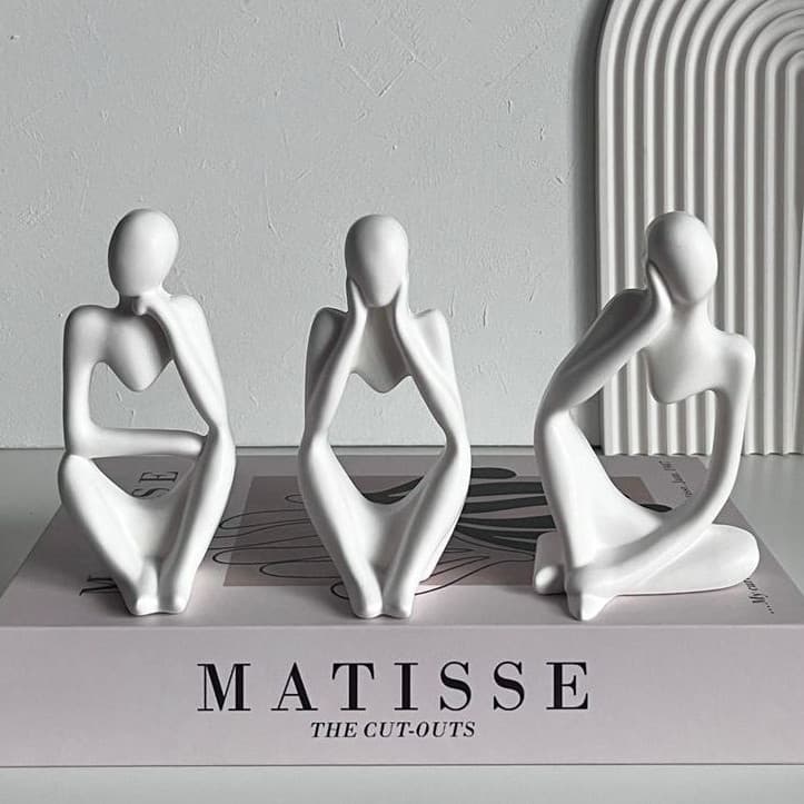 Trio de Estatuas Pensador de Gesso Escultura Nórdica Abstrata Moderna Decoração Casa Escritório Enfeite de Sala