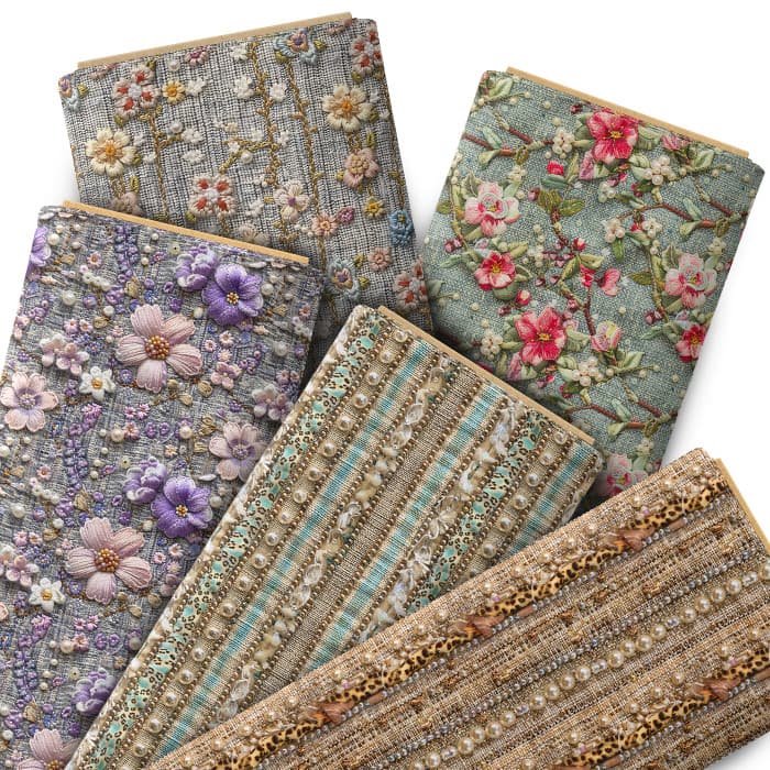 Sarja Impermeável Estampada Efeito 3D Estampas Florais Pérolas Bordado Bolsa Costura Patchwork Pano