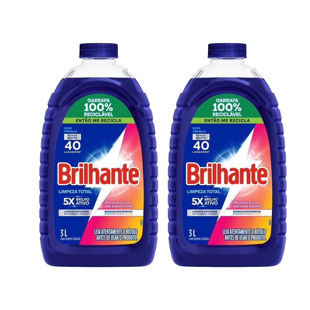 Kit 2 Sabão Líquido Brilhante Limpeza Total 3 Litros