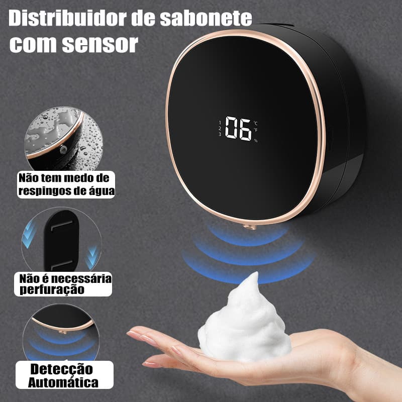 Dispensador Automático de Sabão 250ml – 3 Níveis, Instalação Sem Furo, Recarga USB Rápida