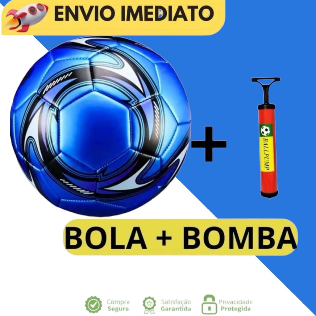 KIT BOLA + BOMBA de Futebol Campo Nº 5 Costurada PVC Cores Variadas P/ Treino E Jogo Oficial